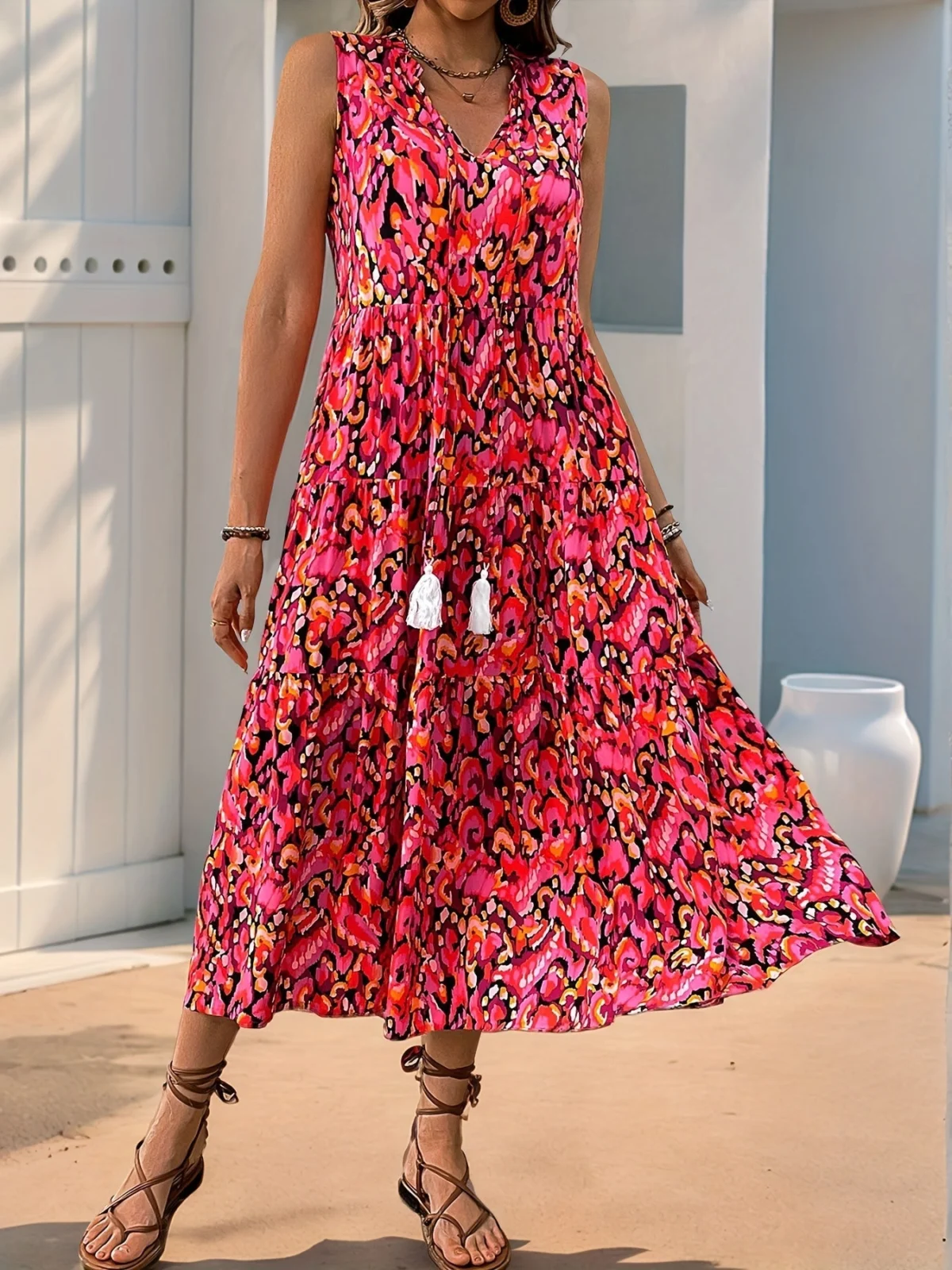 Wanda | Tassel Tie Tiered Sleeveless Dress