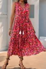 Wanda | Tassel Tie Tiered Sleeveless Dress
