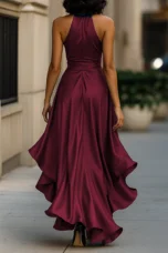 Regina | Satin Halter Ruffle Gown