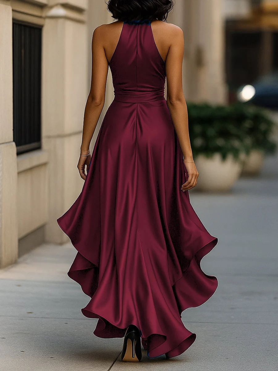 Regina | Satin Halter Ruffle Gown