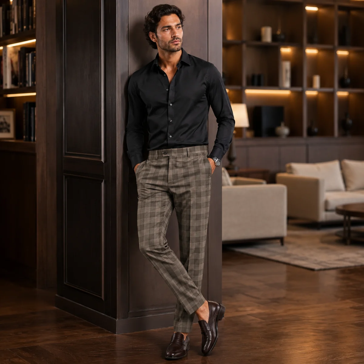 Chantal | Fine Check Slim Trousers