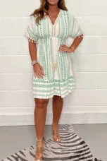 Alexina | Cotton Print Pompom Midi Dress