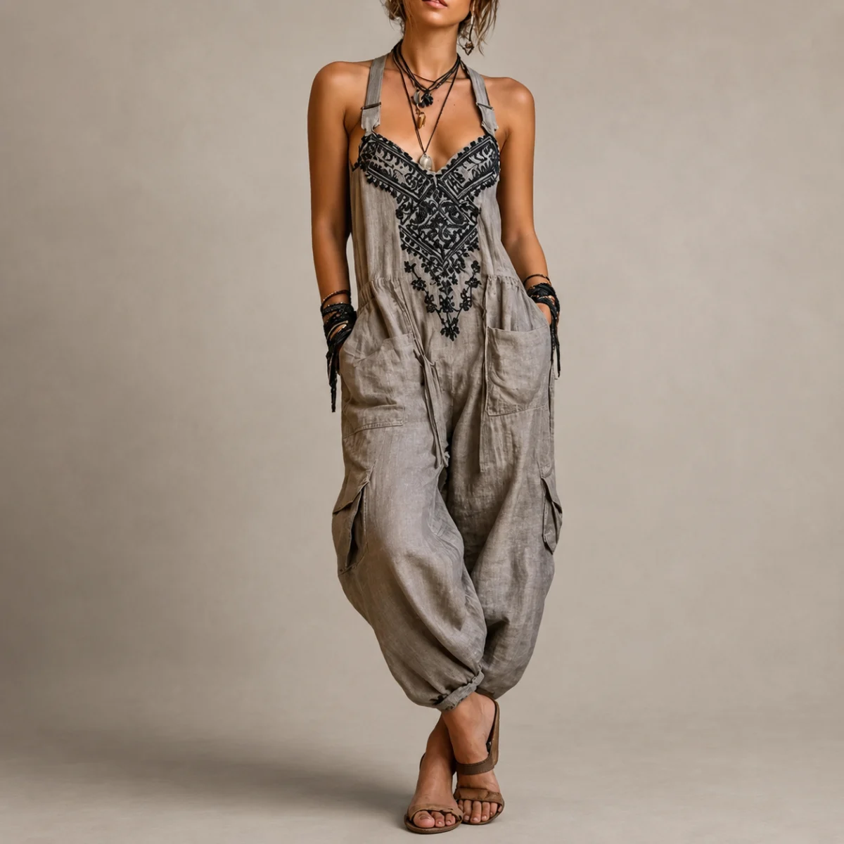 Régina | Embroidered Bodice Jumpsuit