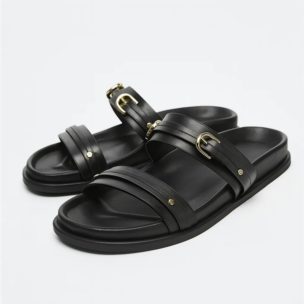 Fleurange | Dual Strap Flat Sandals