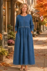 Aimée | 100% Cotton Denim Maxi Dress