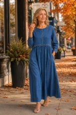 Aimée | 100% Cotton Denim Maxi Dress