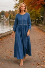Aimée | 100% Cotton Denim Maxi Dress