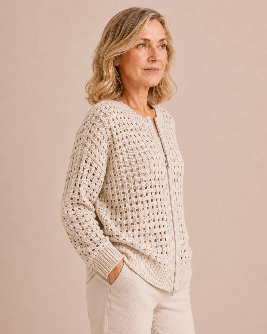 Ninon | Open Knit Zip Cardigan