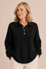 Lauraine | Textured Knit Polo Sweater