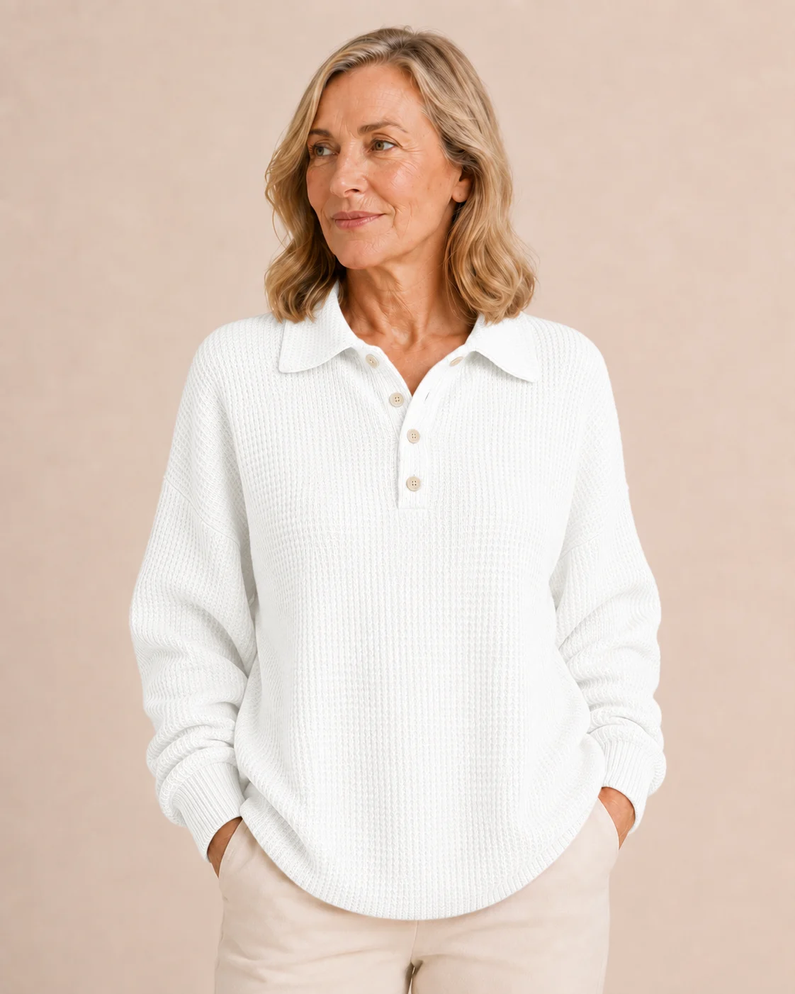 Lauraine | Textured Knit Polo Sweater