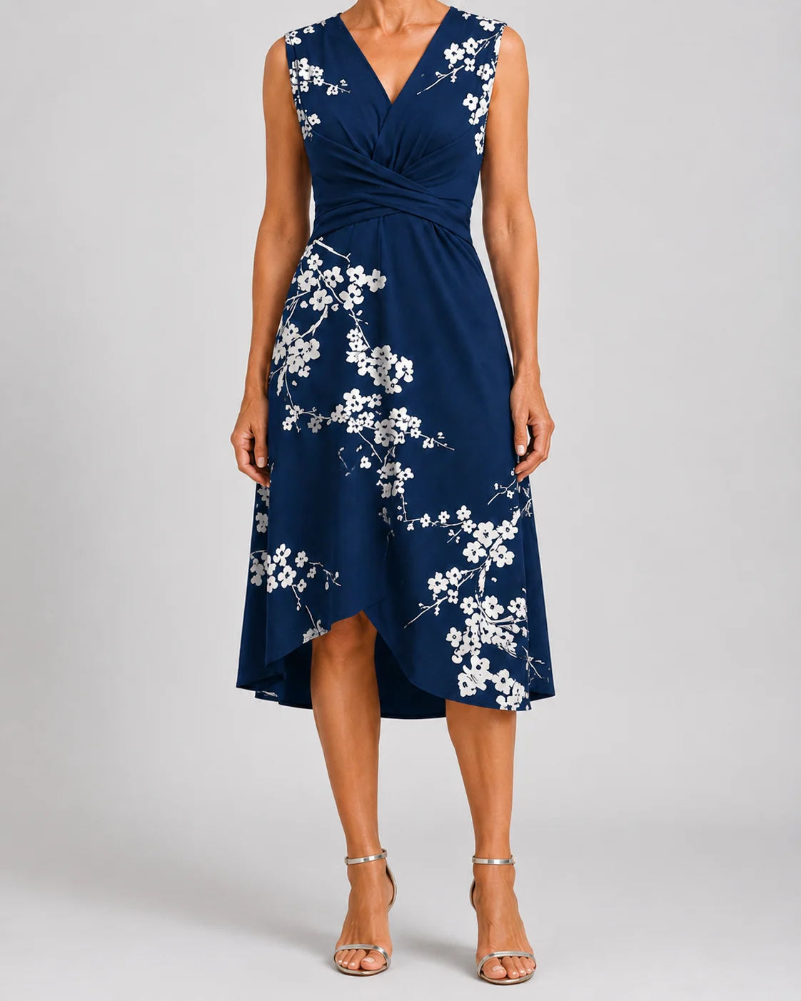Emma | Ruched Jersey Sleeveless Midi Dress