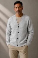 Guillaume | Diamond Cable V Neck Cardigan