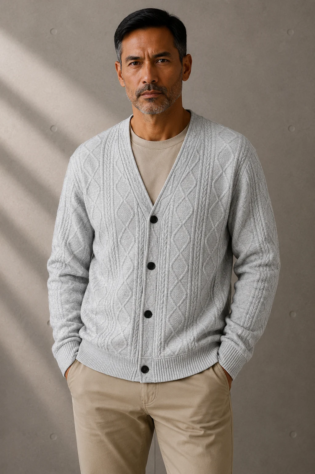 Guillaume | Diamond Cable V Neck Cardigan