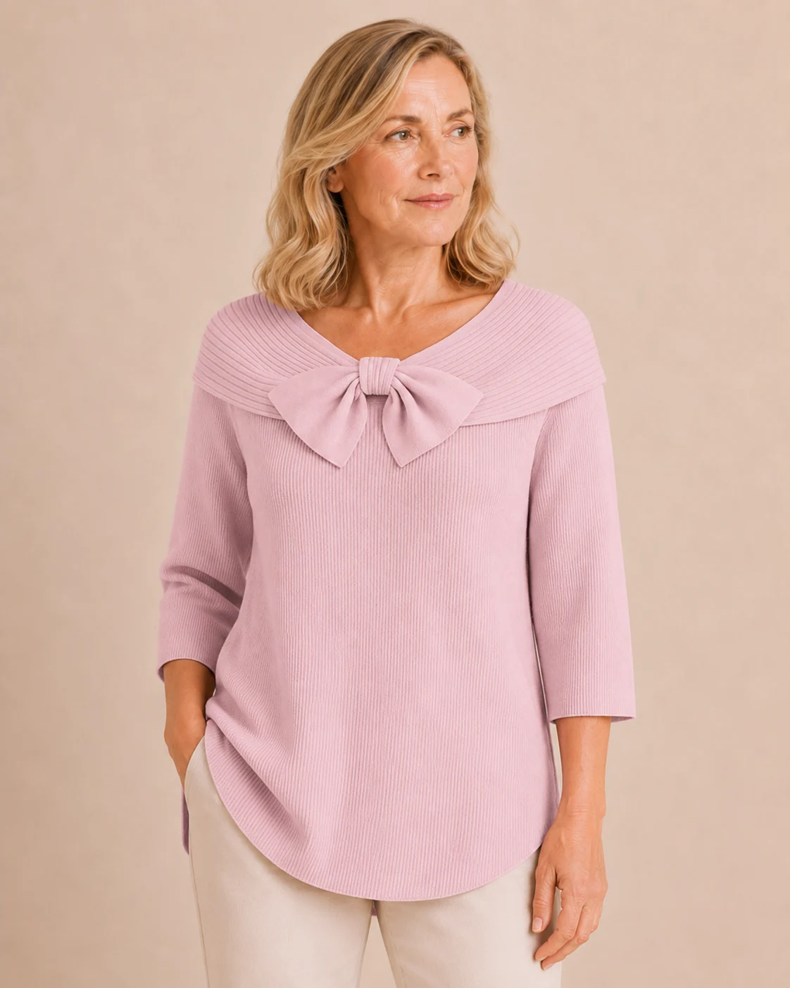 Yolaine | Wide Bow Collar Sweater