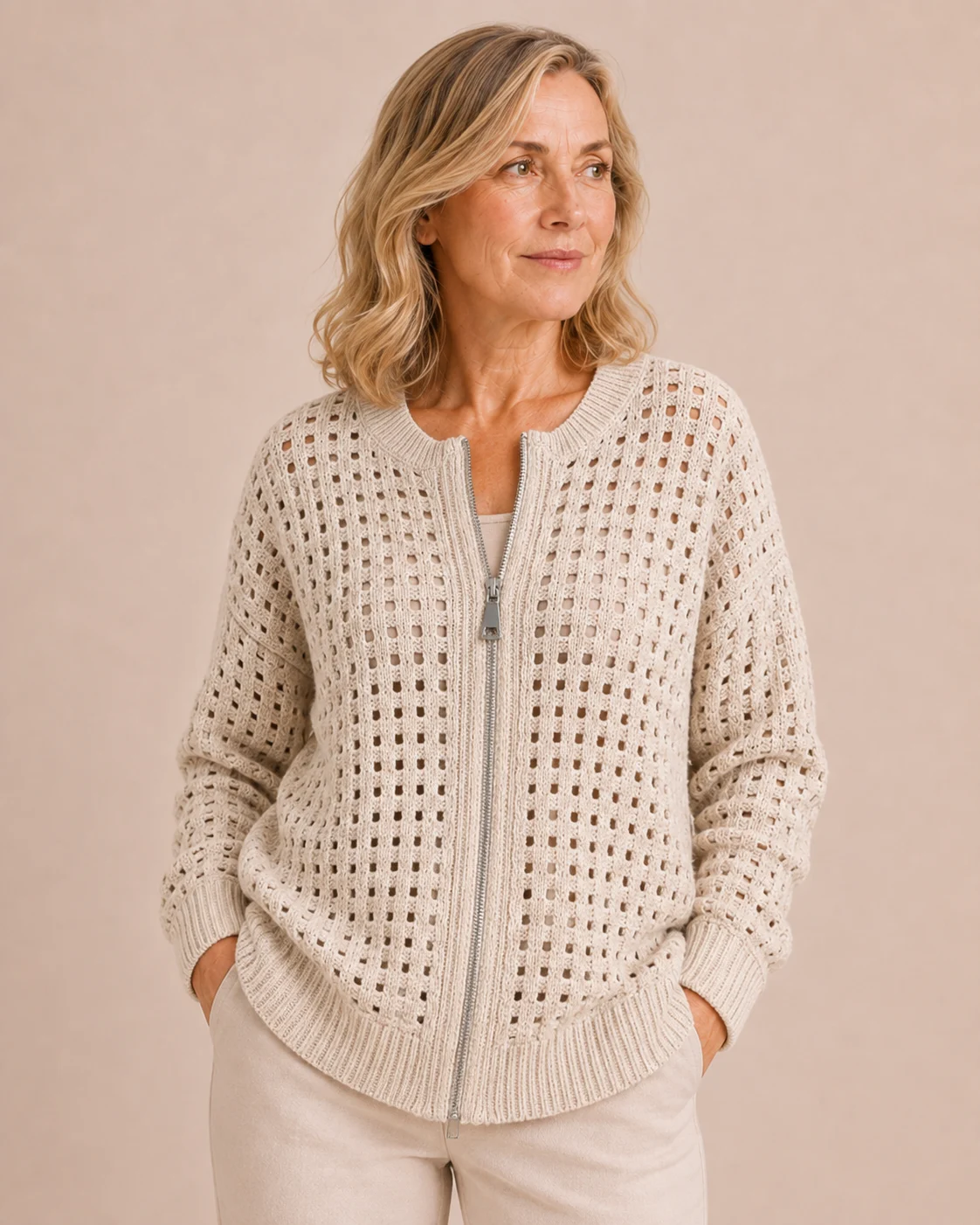 Ninon | Open Knit Zip Cardigan