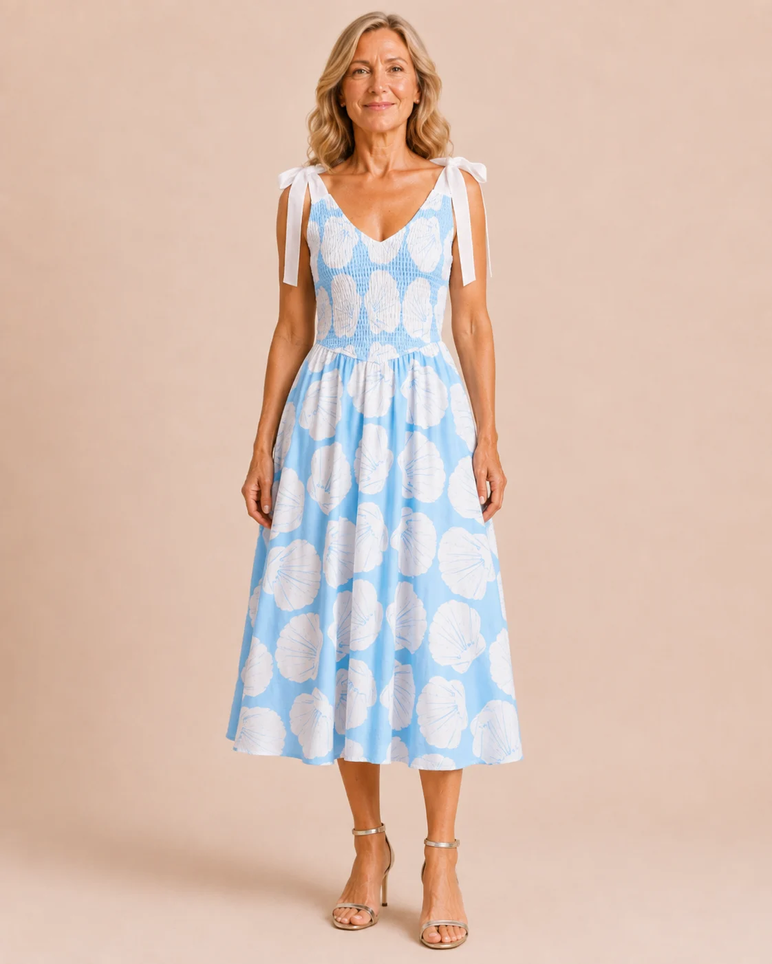Exilda | Shoulder Tie Smocked Midi Dress