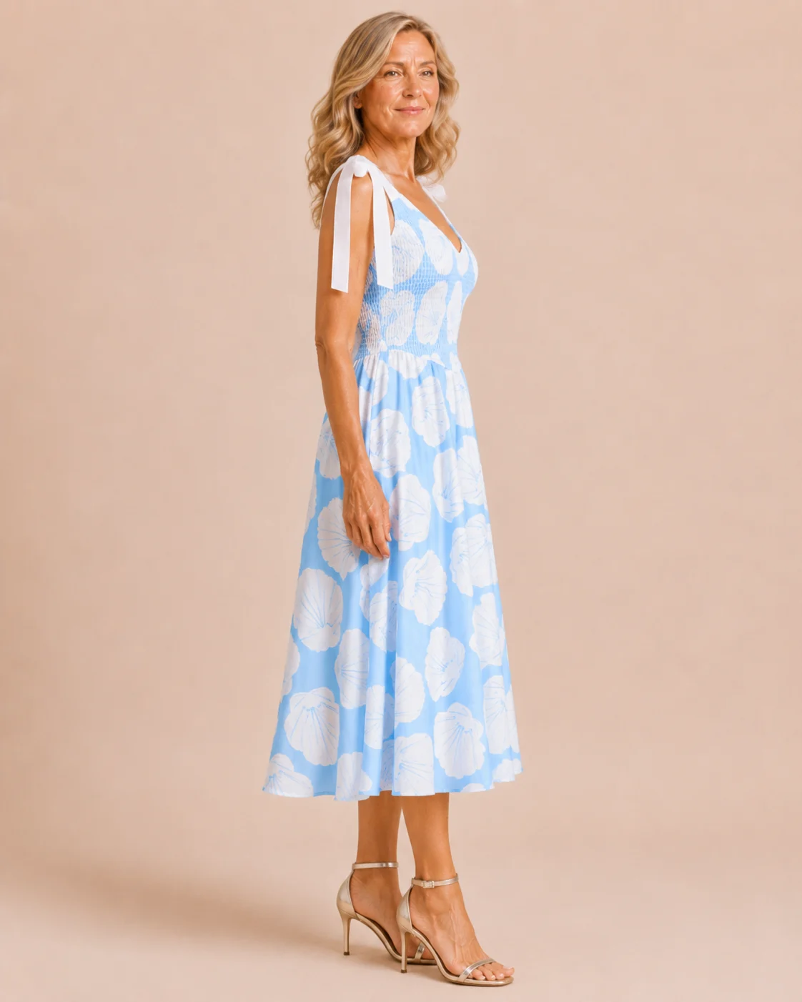 Exilda | Shoulder Tie Smocked Midi Dress
