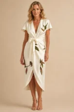 Jacinthe | Leaf Print Tie Waist Wrap Dress