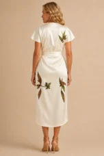 Jacinthe | Leaf Print Tie Waist Wrap Dress