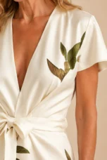 Jacinthe | Leaf Print Tie Waist Wrap Dress