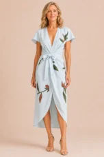 Jacinthe | Leaf Print Tie Waist Wrap Dress