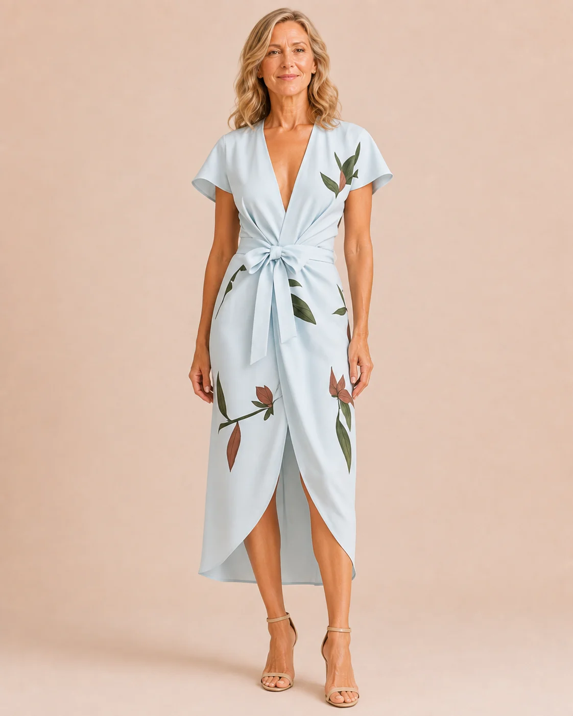 Jacinthe | Leaf Print Tie Waist Wrap Dress