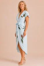 Jacinthe | Leaf Print Tie Waist Wrap Dress
