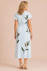 Jacinthe | Leaf Print Tie Waist Wrap Dress