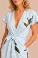 Jacinthe | Leaf Print Tie Waist Wrap Dress