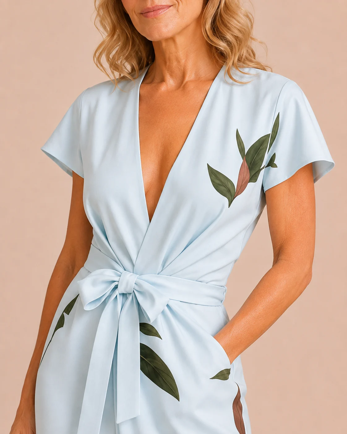 Jacinthe | Leaf Print Tie Waist Wrap Dress