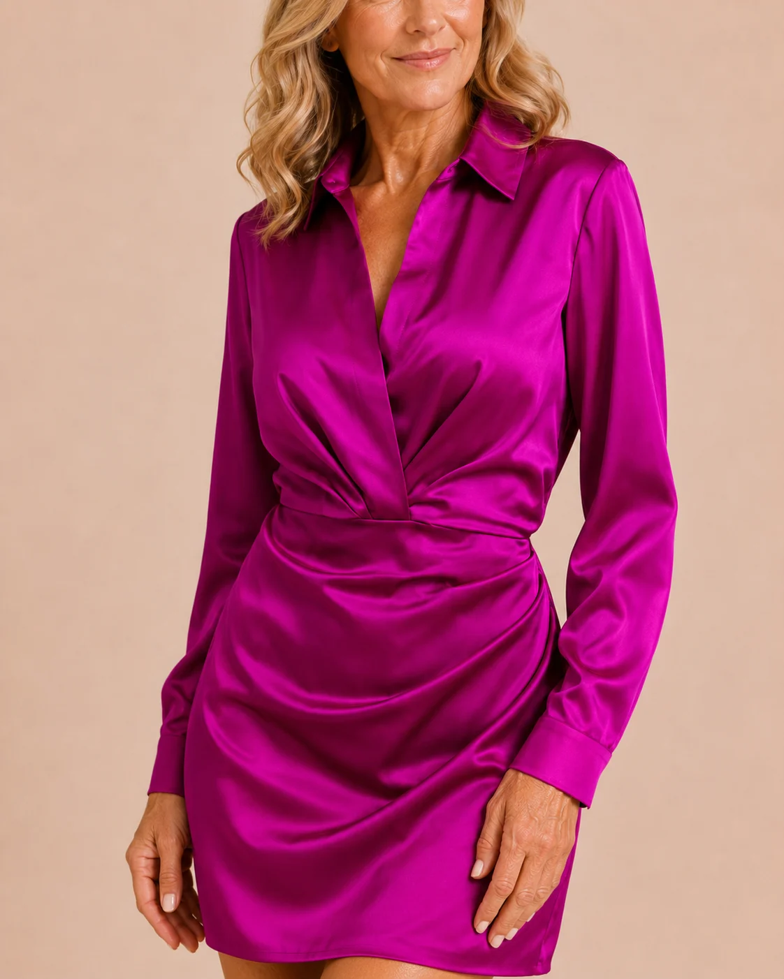 Margaret | Satin Wrap Long Sleeve Dress