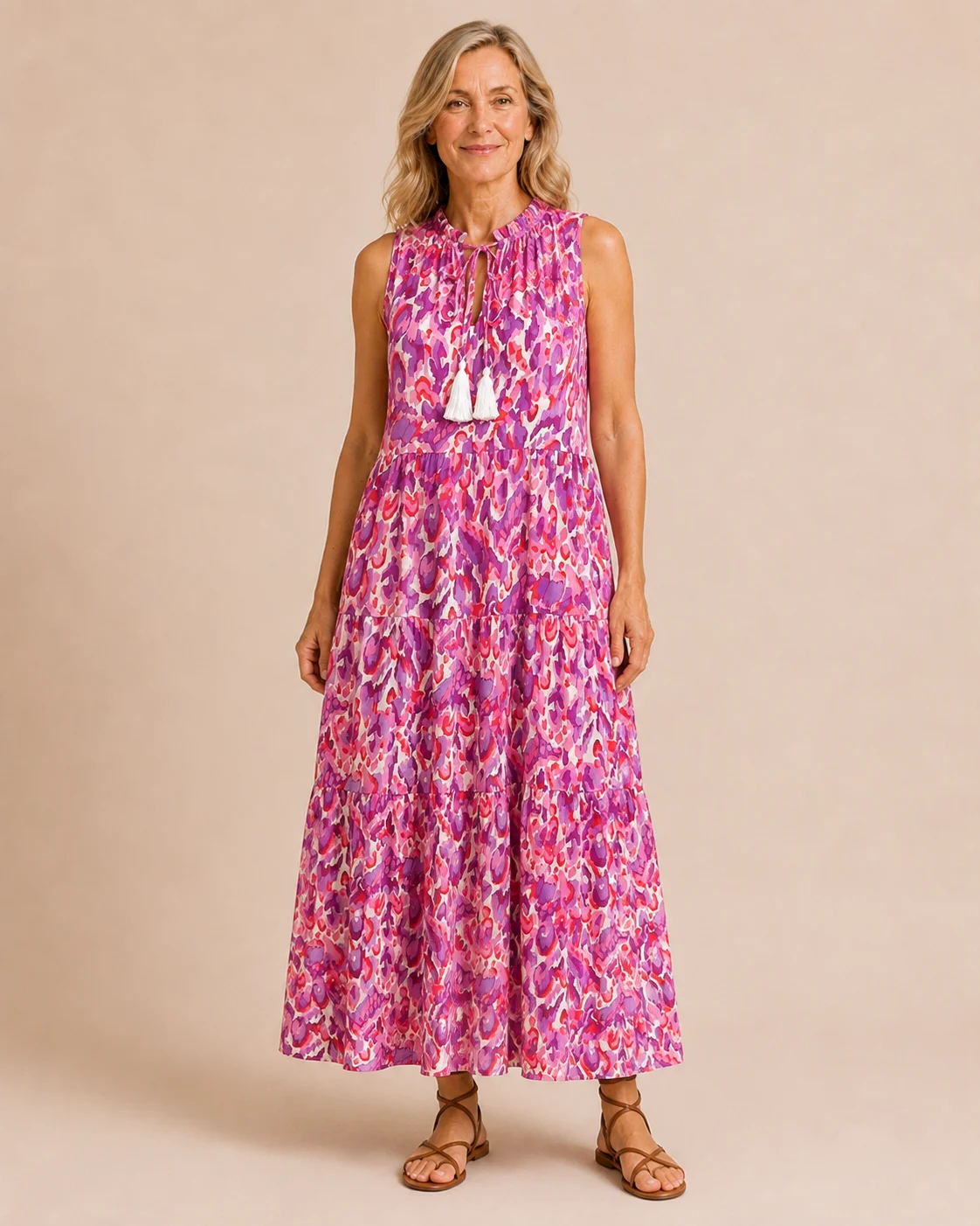 Wanda | Tassel Tie Tiered Sleeveless Dress