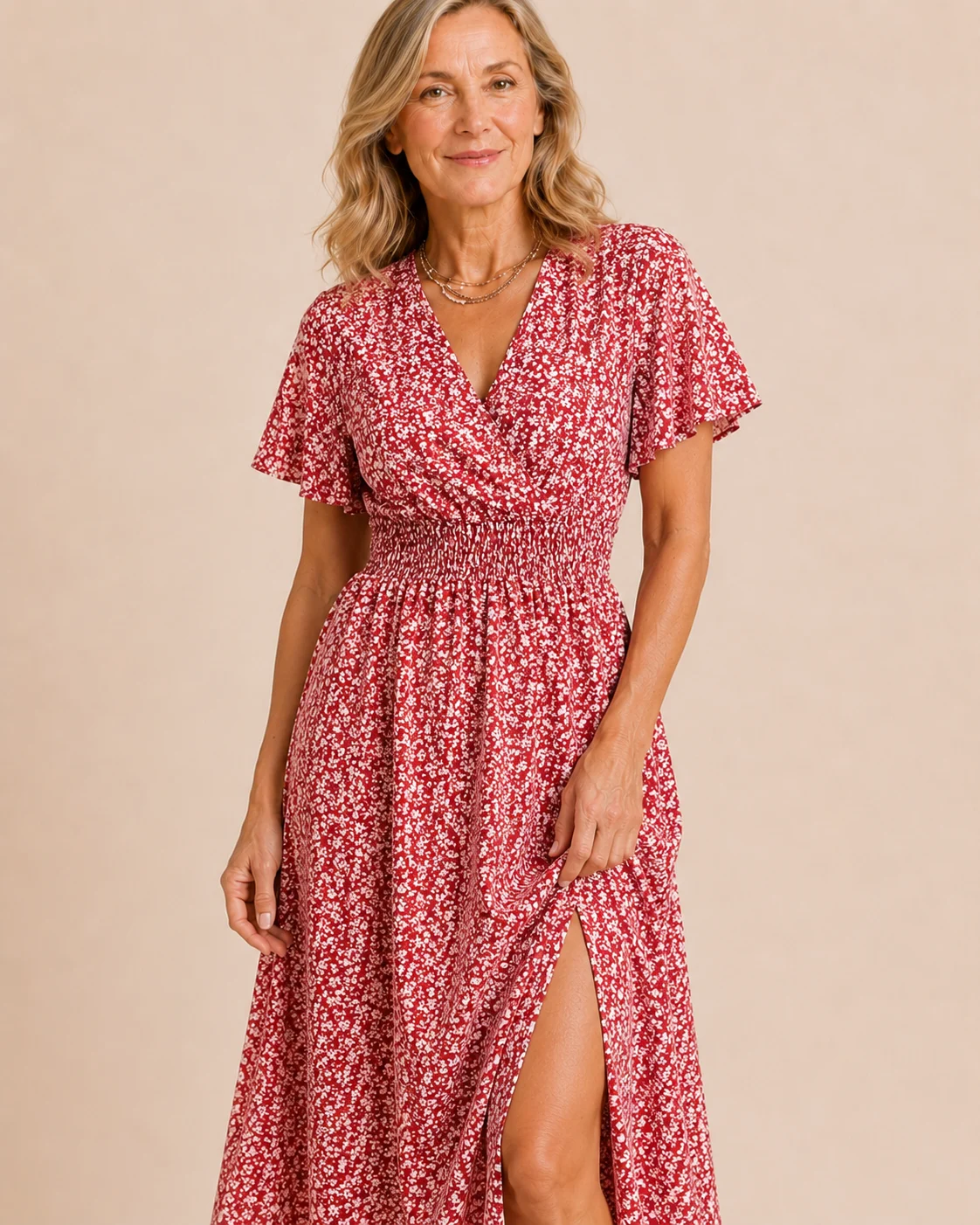 Ozéline | Flutter Sleeve Split Maxi Dress
