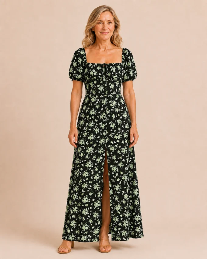 Noémie | Painterly Floral Split Hem Dress