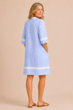 Olive | Striped Cotton Split Neck Dress