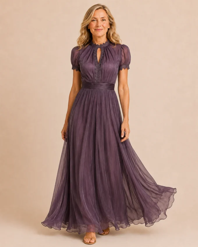 Anicette | Lace Bodice Chiffon Maxi