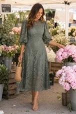 Victoire | Lantern Sleeve Midi Dress