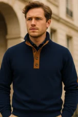 Landry | Leather Elbow Merino Zip Knit