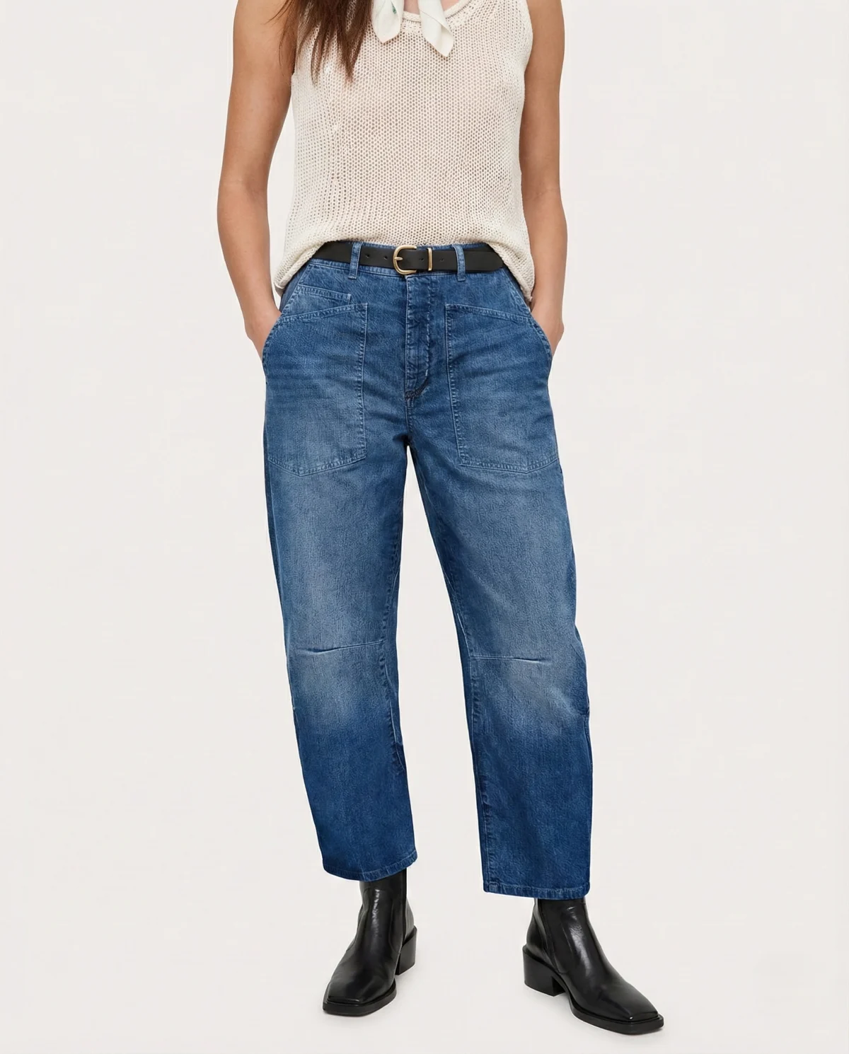 Sylviane | Structured Denim Barrel Leg Jeans