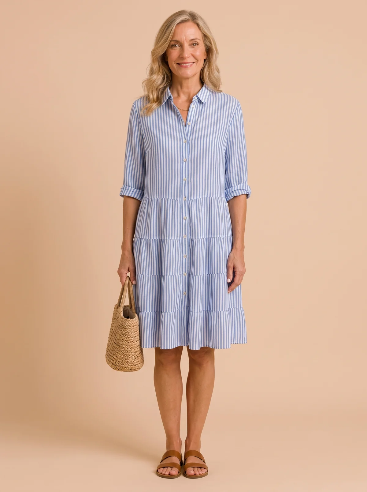 Delia | Striped Tiered Shirt Dress