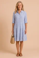 Delia | Striped Tiered Shirt Dress