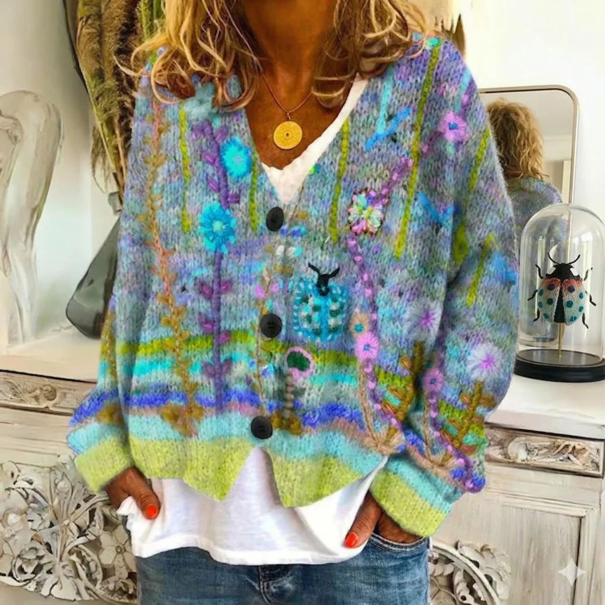 Jeannette | Hand-Painted Floral Cardigan