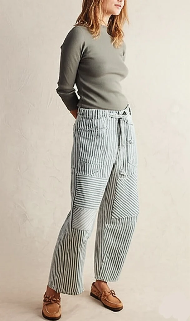 Oralie | Striped Cotton Linen Trousers
