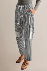 Oralie | Striped Cotton Linen Trousers