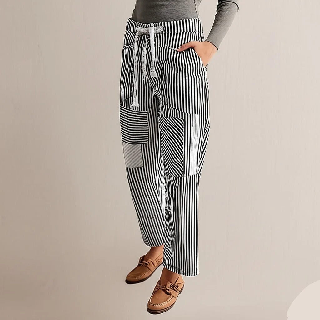 Oralie | Striped Cotton Linen Trousers
