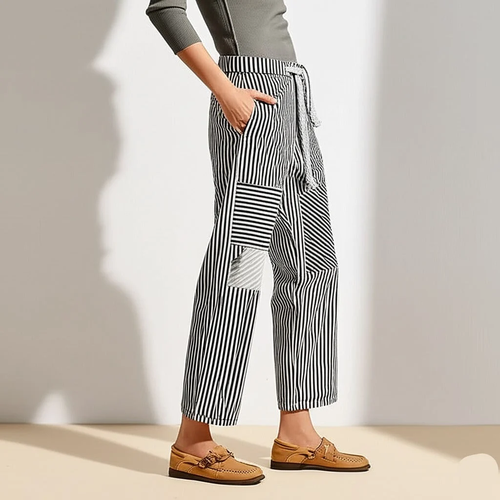 Oralie | Striped Cotton Linen Trousers