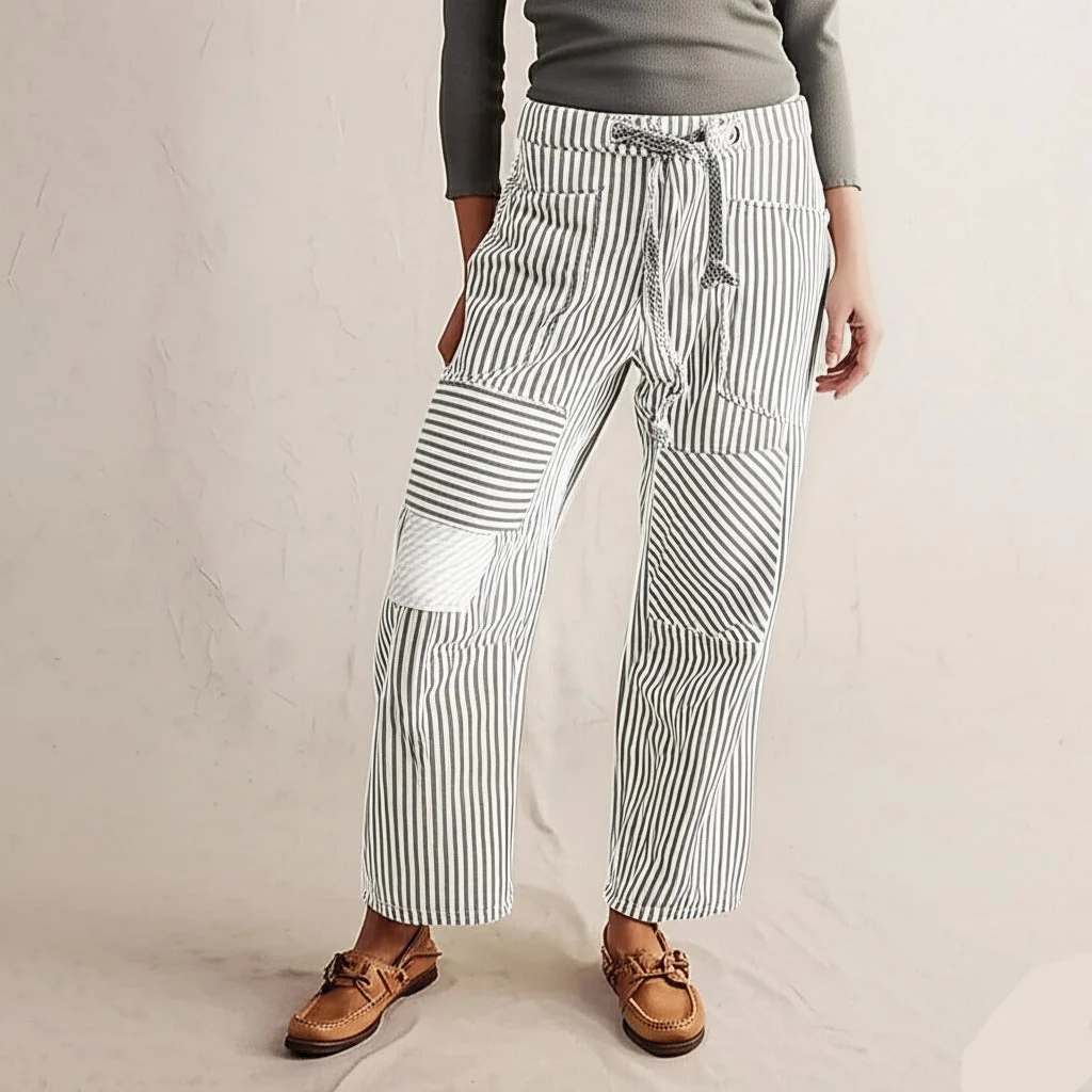 Oralie | Striped Cotton Linen Trousers