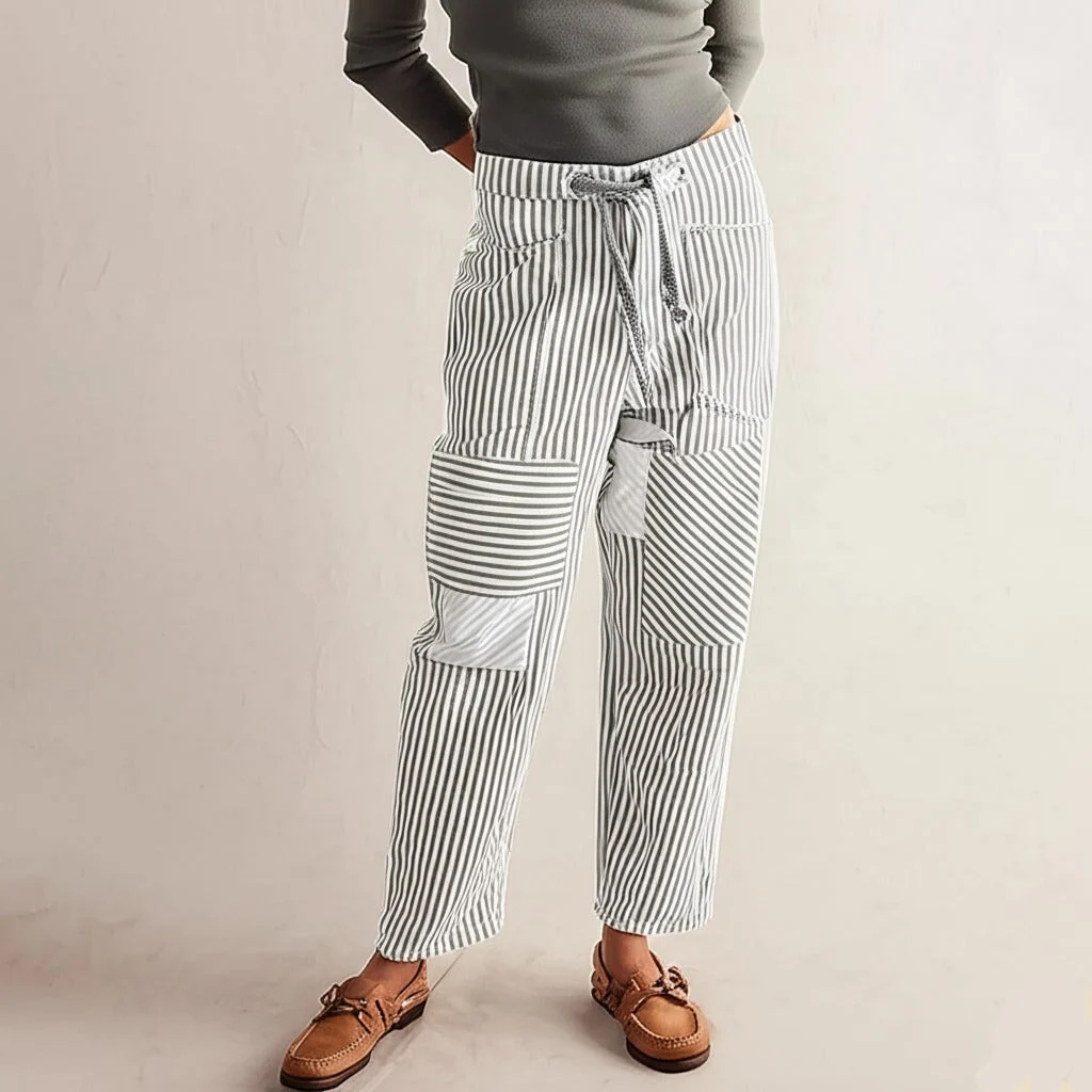 Oralie | Striped Cotton Linen Trousers