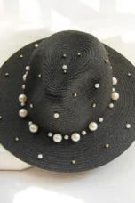Pearl Trimmed Natural Straw Fedora