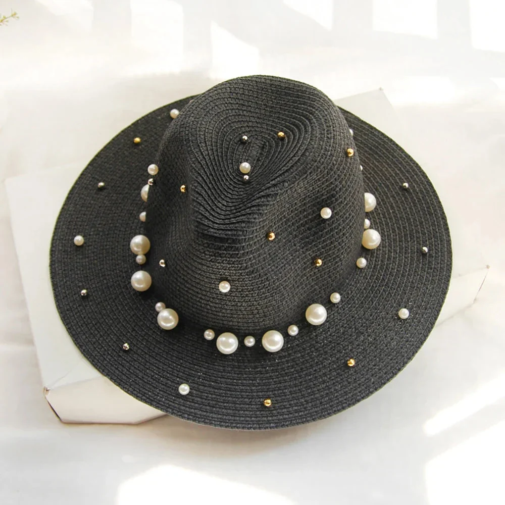 Pearl Trimmed Natural Straw Fedora